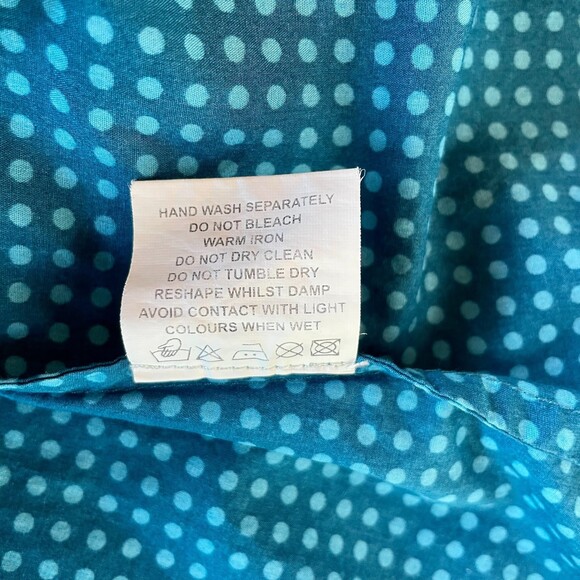 Orla Kiely Women's Grid Dot Cap Sleeve A-Line Belted Bow Dress in Blue & Teal 8 - Picture 7 of 11